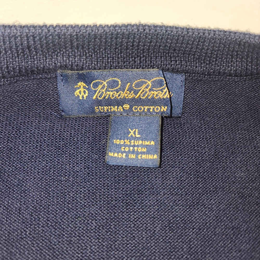 Brooks Brothers Mens XL Navy Blue 100% Supima Cotton V-Neck Sweater Regular Fit - Picture 3 of 7